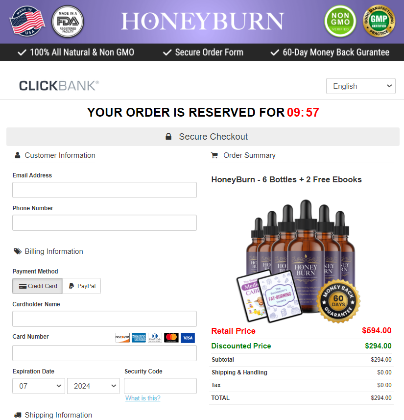 Honey Burn order form